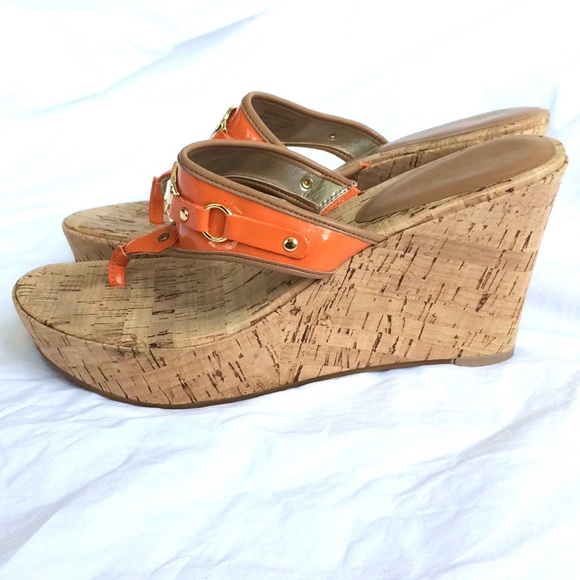 Unisa Orange ‘Patent’ Platform Wedge Sandal Sz 9 - Picture 7 of 8